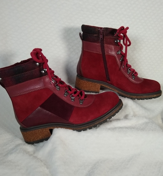 Earth Elements Tessa Premium Suede and Leather Boots Garnet Multitone Sz 8.5 New - Picture 2 of 9